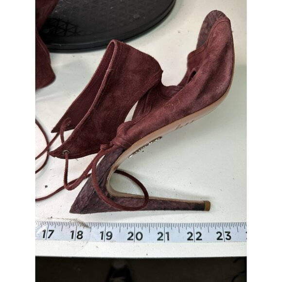 Aquazzura Burgundy Suede Leather Open Toe Lace Up Heels 39.5 / 9.5 US - Picture 10 of 12